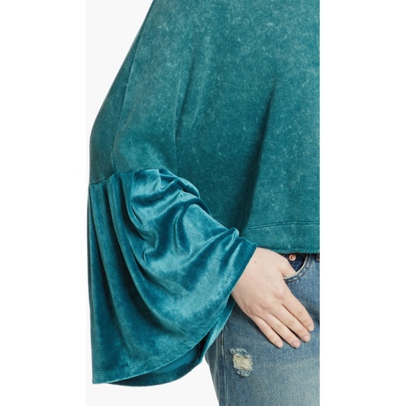 Free People Sleeves Glorious Sleeves Pullover Teal Velvet Sleeve Sweater NWT XS - Picture 3 of 14